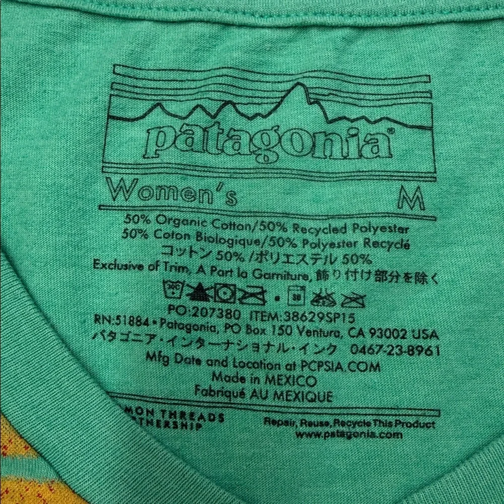 Patagonia V Neck Green and Orange Mountain Tee Sz M - Picture 2 of 5